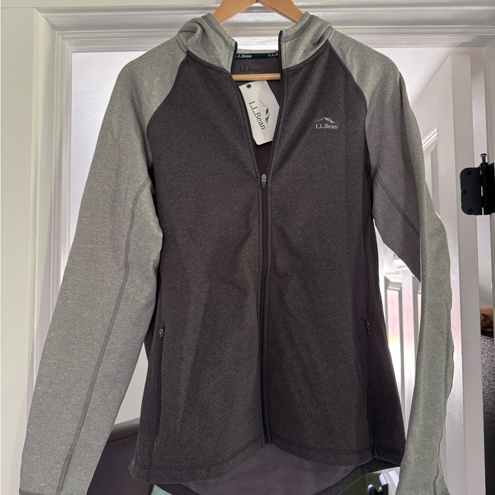 L.L. Bean Gray Utility Jacket with Hood and Full-Length Zipper